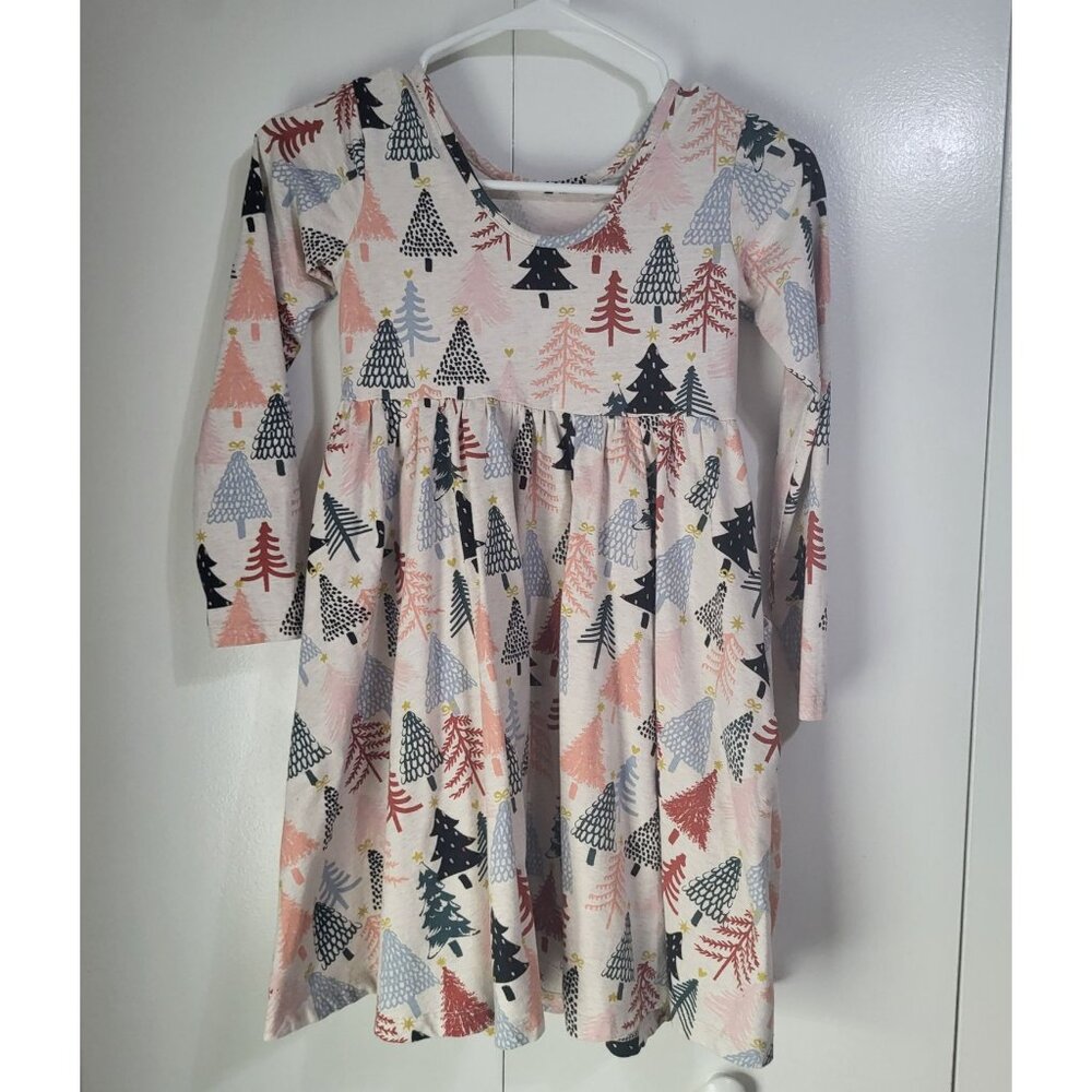 Hanna Andersson Christmas Tree Dress SZ 8/ 130 Aspen Celebration Skater Pockets - Picture 2 of 7